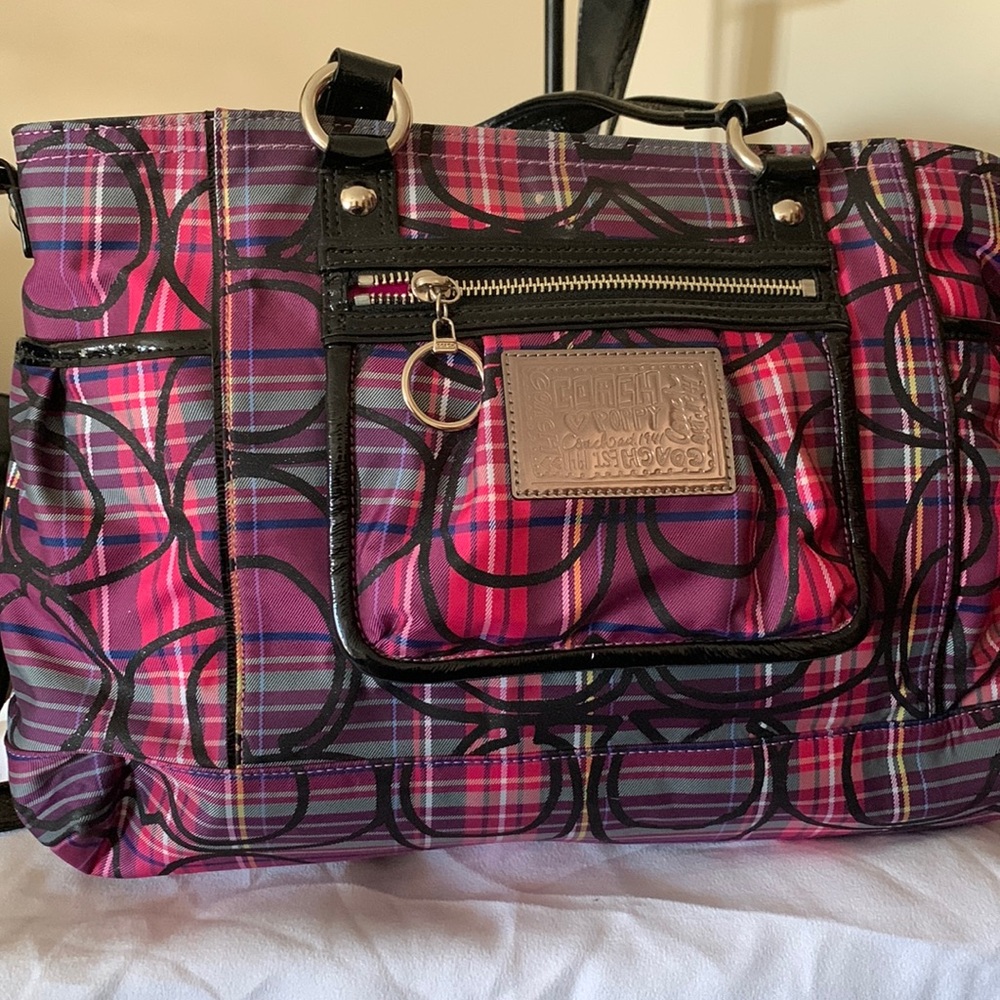 Coach fabric tote handbag with black straps